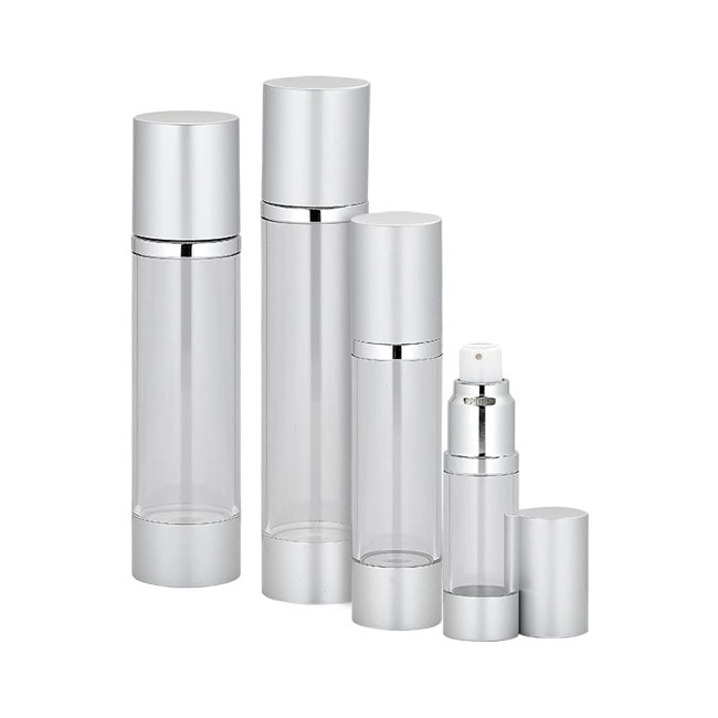 Clear and silver airless bottle group in multiple sizes Model: BLJS
