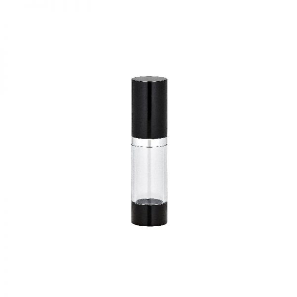 Clear and black airless bottle with black aluminum cap and base Model: BLJSB