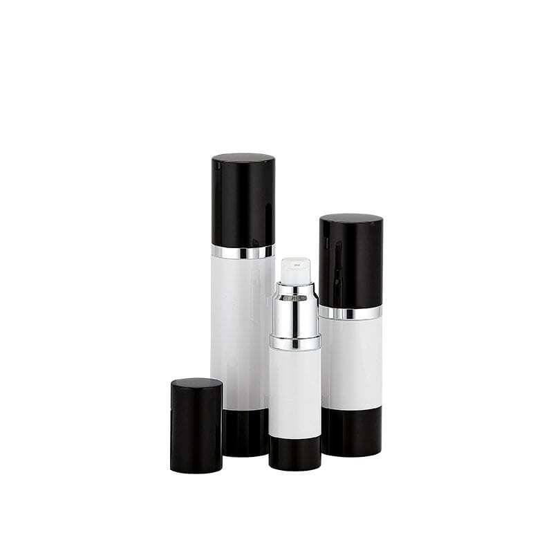 Black and white airless bottle group with glossy black accents Model: BLJSBW