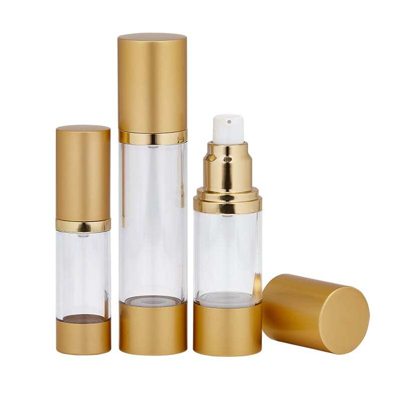 Gold and clear airless bottles in multiple sizes with pump Model: BLJSMG