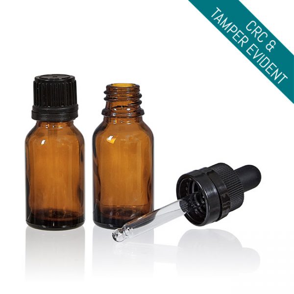 Amber glass boston round bottle with dropper or reducer cap for oils and serums Model BLCRAM