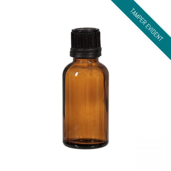Amber glass boston round bottle with dropper or reducer cap for oils and serums Model BLCRAM