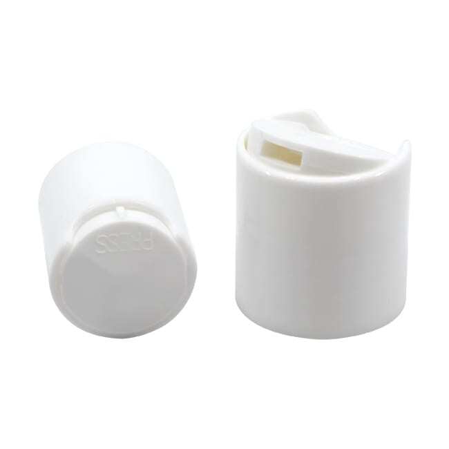 White disc cap open and closed cosmetic bottle Model BLDC