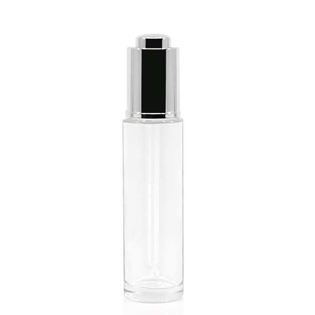 Round glass dropper bottle assembled with silver collar BLLG12