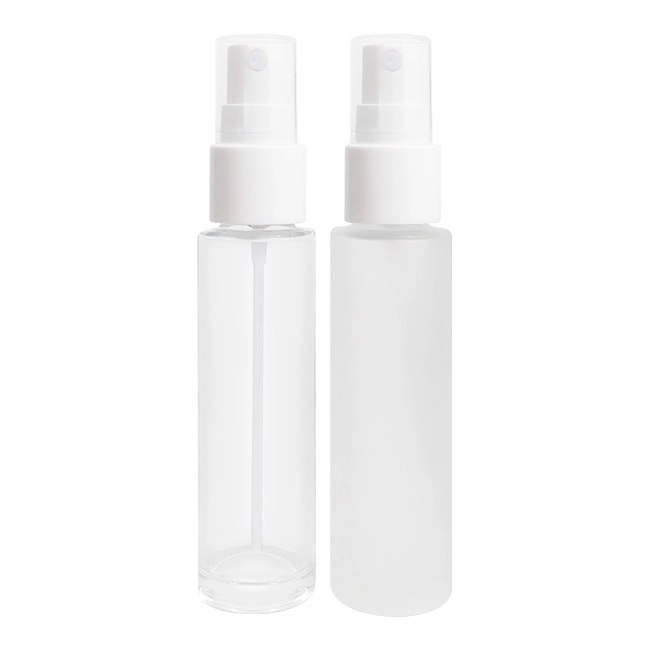 Clear and frosted glass mist sprayer bottle for skincare products Models BLLG12SPRC and BLLG12SPRF