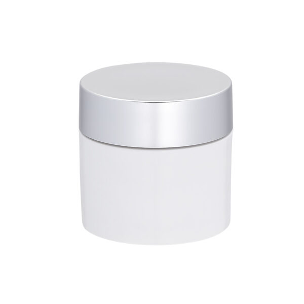 recycled cosmetic jar with silver lid front view Model BLGSPP