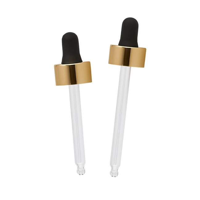 Frosted amber glass dropper bottle for serums with black or gold collar options Model BLSHAMF