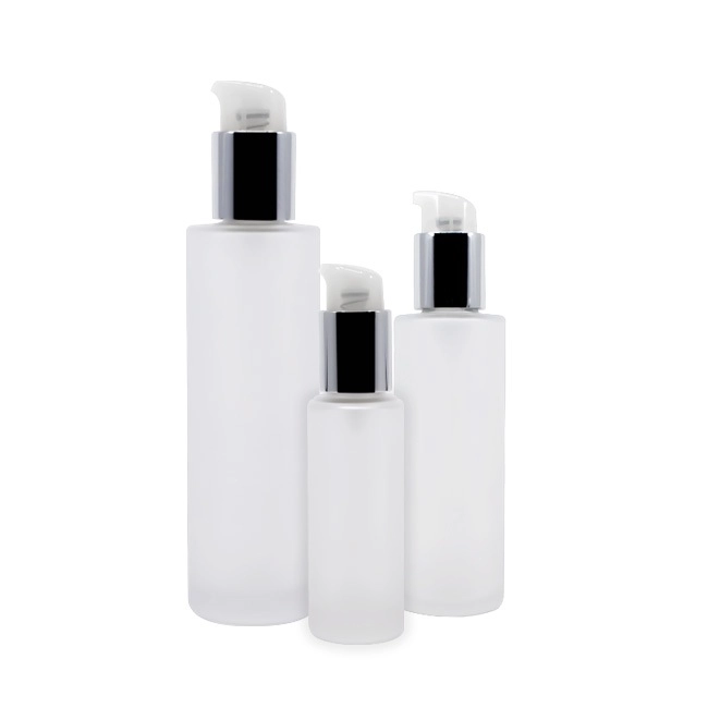 Frosted glass bottle with dip tube pump for skincare products Model BLSXB