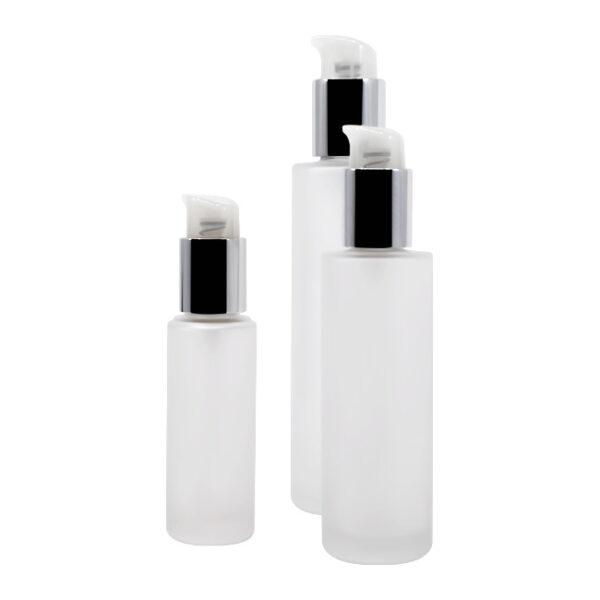 Frosted glass bottle with dip tube pump for skincare products Model BLSXB