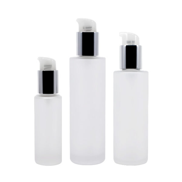 Frosted glass bottle with dip tube pump for skincare products Model BLSXB