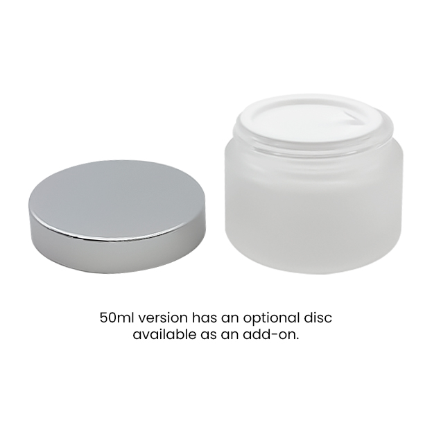 frosted glass cosmetic jar with silver lid closed Model BLSXJF