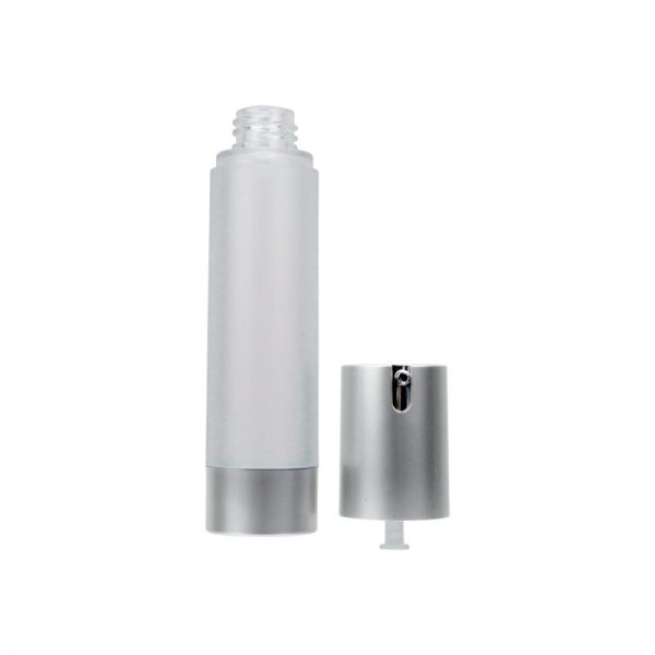 Frosted airless bottle with matte silver base and shoulder Model: BLJCMF