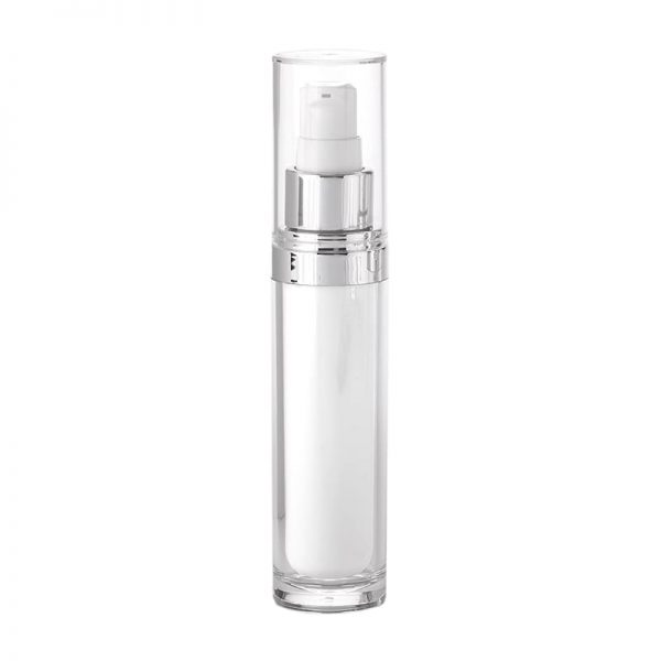cosmetic bottle with white inner chamber and clear acrylic outer body Model BLJSYW