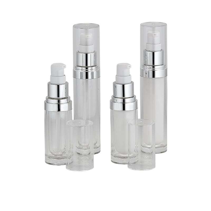 Clear and frosted acrylic bottle with suspended inner chamber for skincare packaging Models BLJSYC and BLJSYW