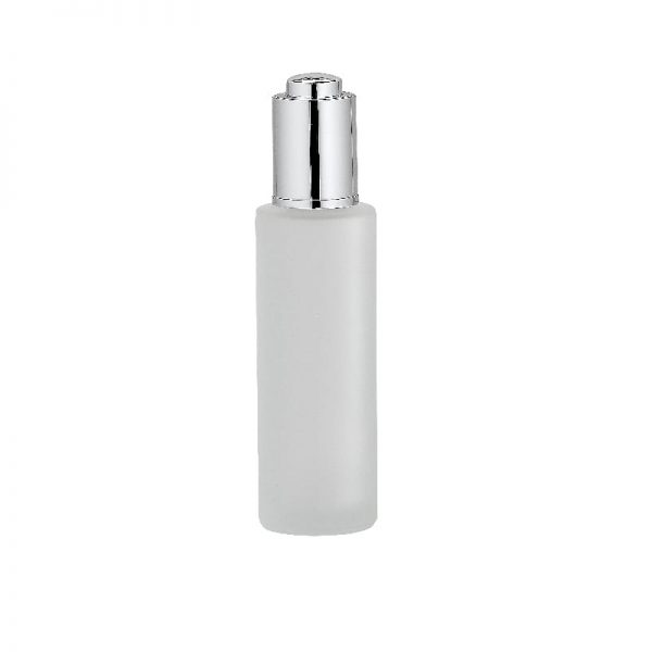 Tall round glass dropper bottle with silver collar BLLG12