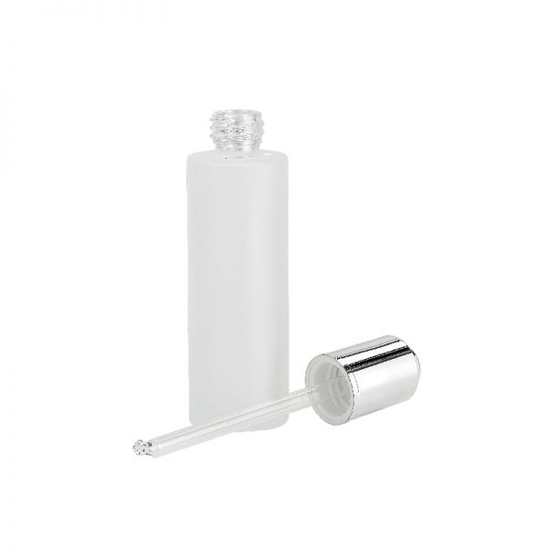 Round glass dropper bottle angled product view BLLG12