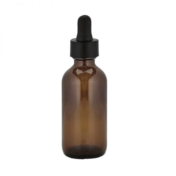 Amber glass dropper bottle for serums with black or gold collar options Model BLSHAM