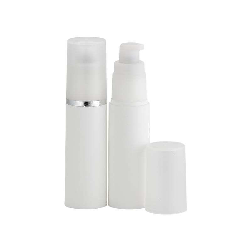White pp airless bottle with optional silver trim for skincare packaging Model BLXKP