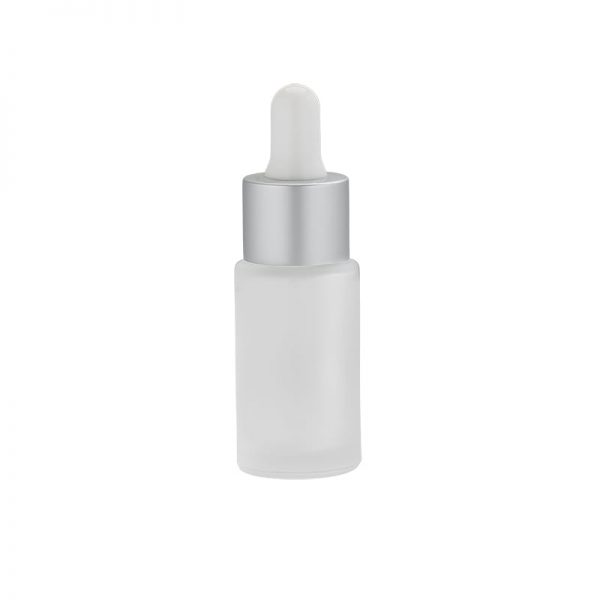 Frosted glass dropper bottle with matte silver collar for skincare and essential oils Model BLZHPJF