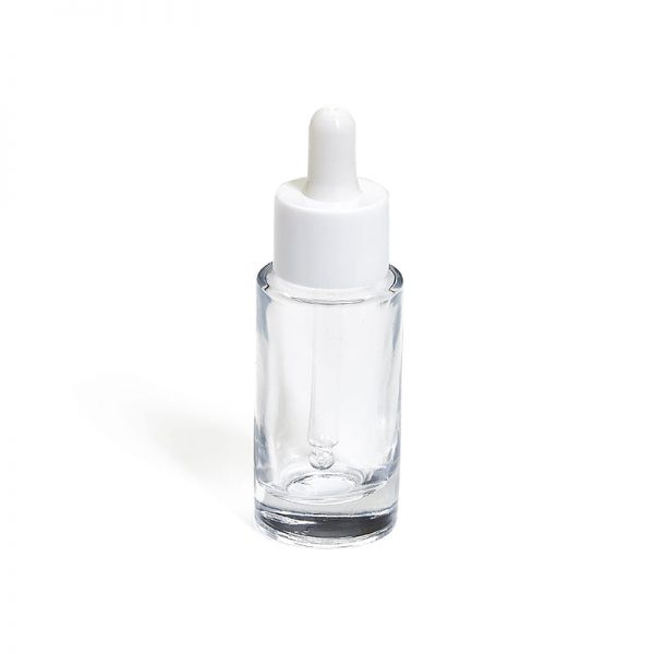 Clear glass dropper bottle with white collar for serums and oils Model BLZHPJC