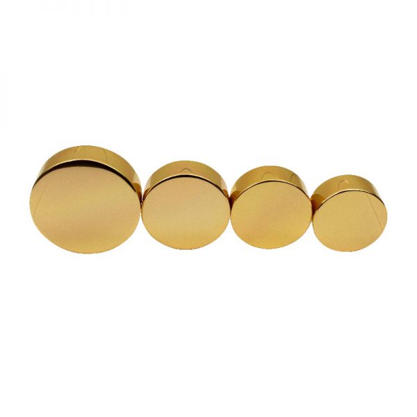 Shiny gold high profile jar caps showing side and top views Model BLHPASG