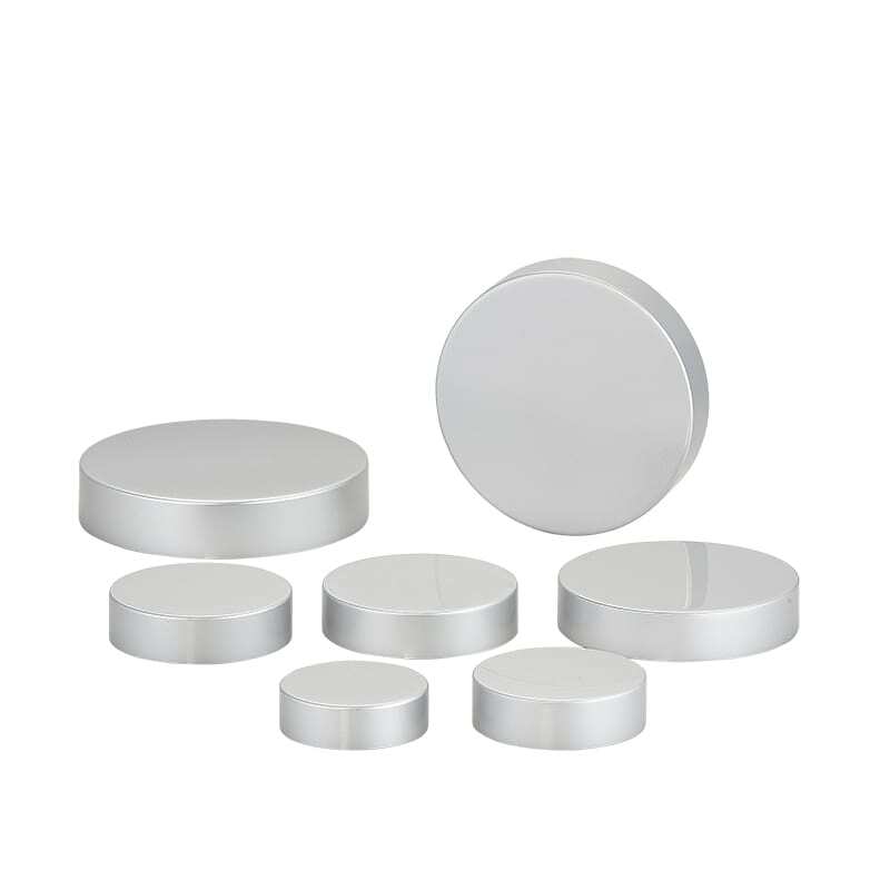 Matte silver cosmetic jar caps group view Model BLJCMS