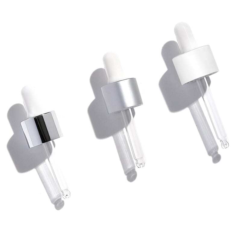 White and silver droppers for glass bottles Model BLZHPJDR