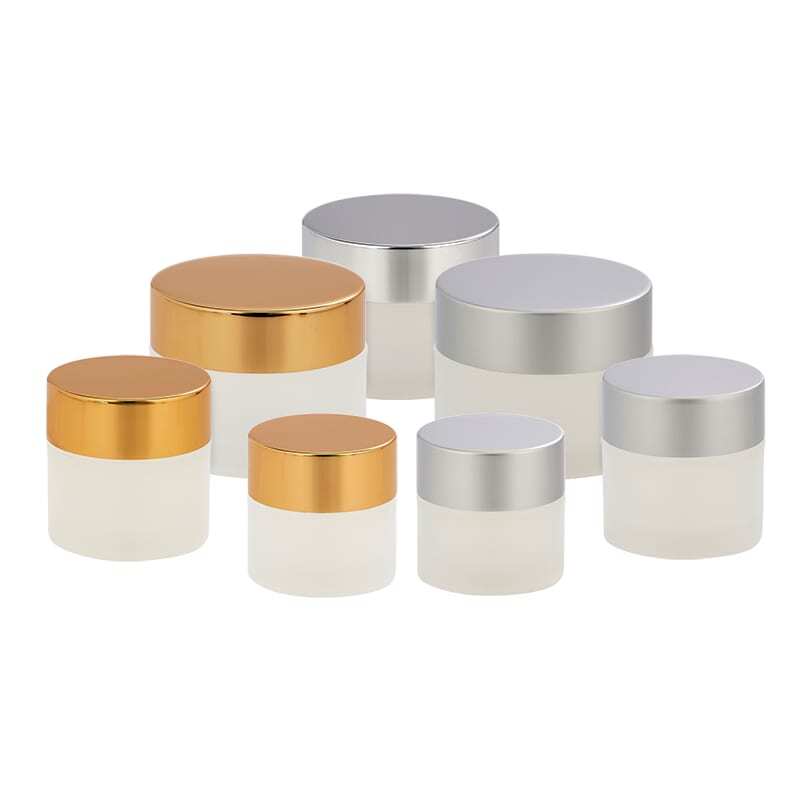 white cosmetic jars with high profile gold and silver lid options Model BLHBPPHPALSG