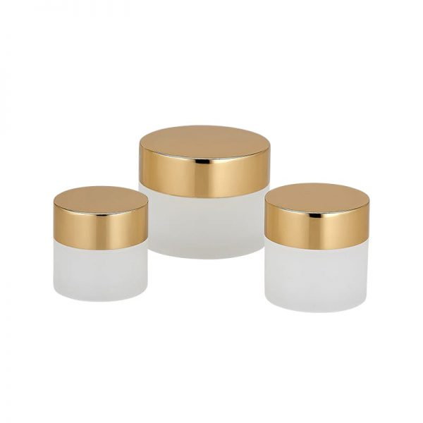 white cosmetic jars with high profile gold metal lids Model BLHBPPHPALSG