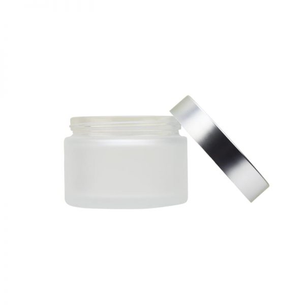 frosted glass cosmetic jar open top view Model BLSXJF