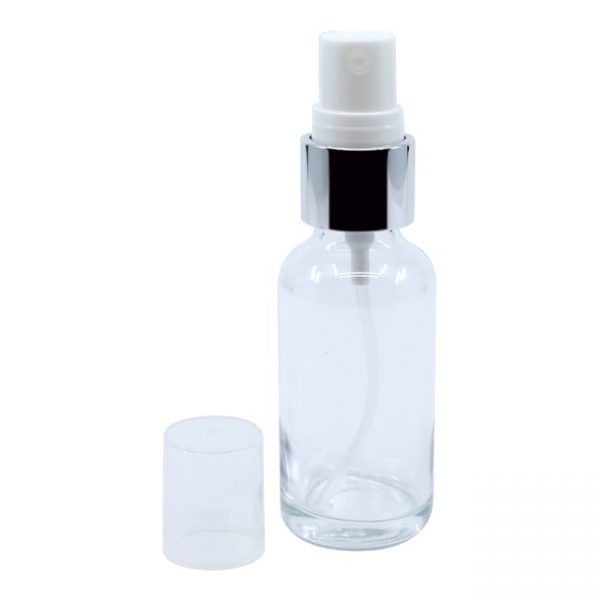 Clear glass bottle with pump sprayer or dropper closure options Model BLZHBRC