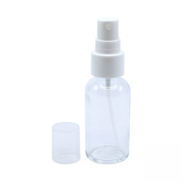 Clear glass bottle with pump sprayer or dropper closure options Model BLZHBRC