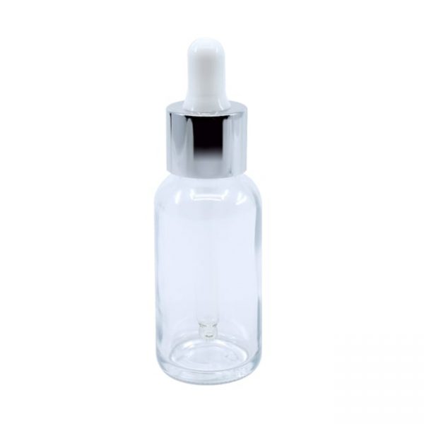 Clear glass bottle with pump sprayer or dropper closure options Model BLZHBRC