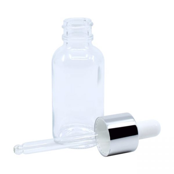 Clear glass bottle with pump sprayer or dropper closure options Model BLZHBRC