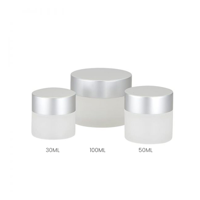 white cosmetic jars with high profile silver metal lids Model BLHBPPHPALSG