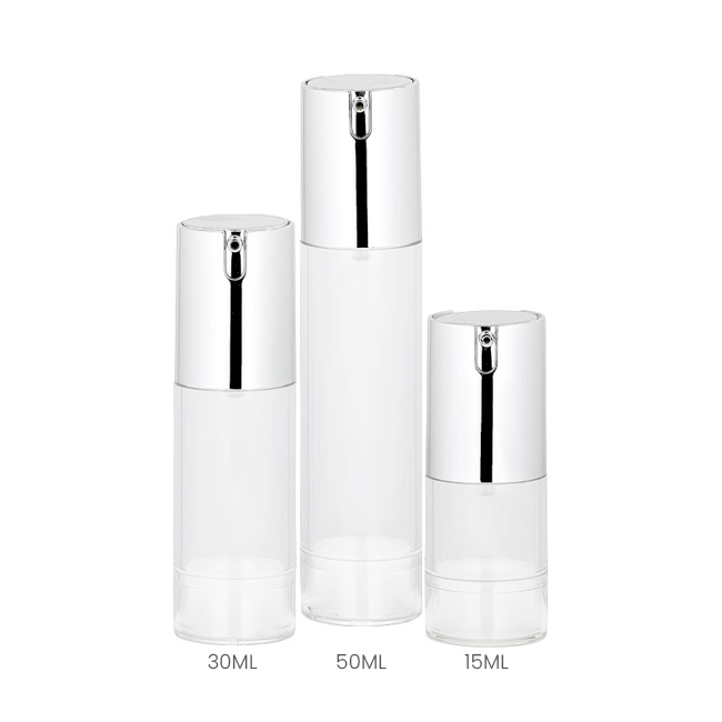 Clear airless pump bottles in 15ml, 30ml, and 50ml sizes Model: BLJCM