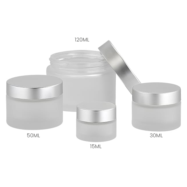 frosted glass cosmetic jars in multiple sizes Model BLSXJF