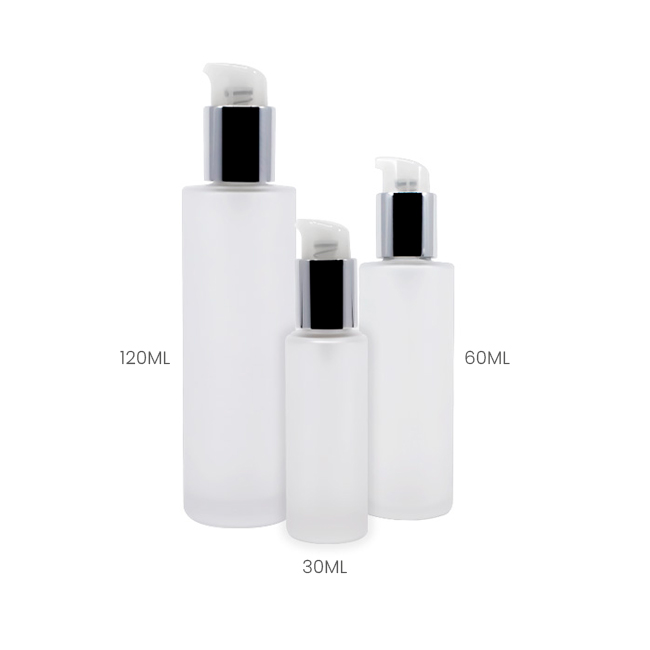 Frosted glass bottle with dip tube pump for skincare products Model BLSXB