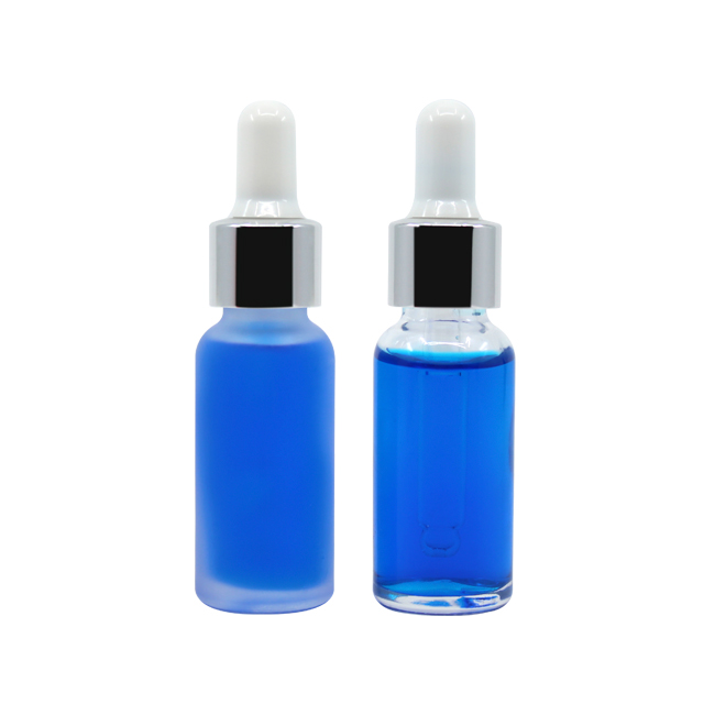 Frosted and clear glass bottle with pump sprayer or dropper closure options Models BLZHBRF and BLZHBRC