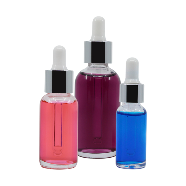 Clear glass bottle with pump sprayer or dropper closure options Model BLZHBRC