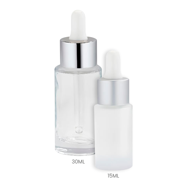 clear glass dropper bottles with silver collar for skincare formulas Model BLZHPJ